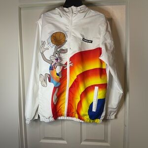 Only members Warner Bros White and Red space jam Jacket with Cartoon Design